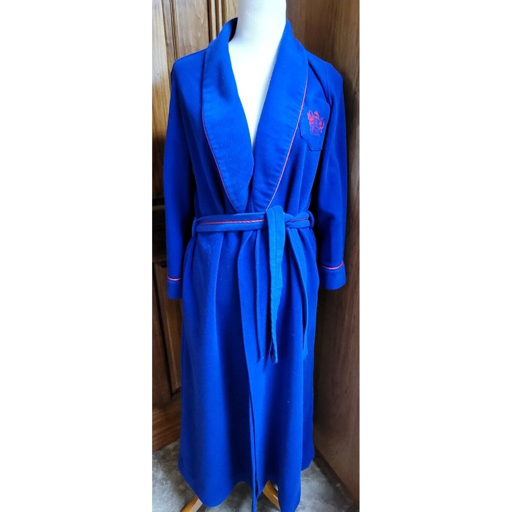 Vintage Bill Blass Bathrobe Robe Royal Blue Red Trim Belted Pockets No Size Tag